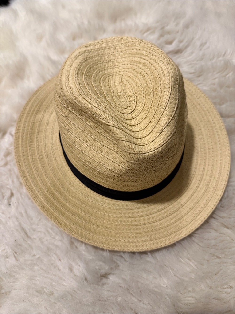 Women's Straw Fedora Hat with Black Band - Natural